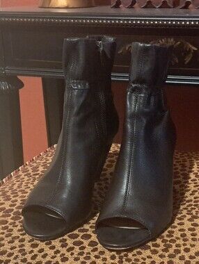 Vince Camuto Black Peep-Toe Ankle Booties with Side Zipper